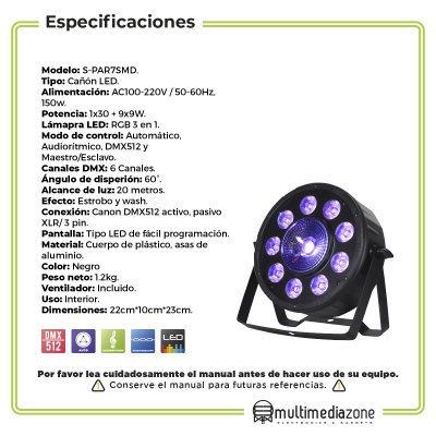 Luz Disco 1x30w + 9x9w Hyper Leds Dmx Ultra Luminosidad
