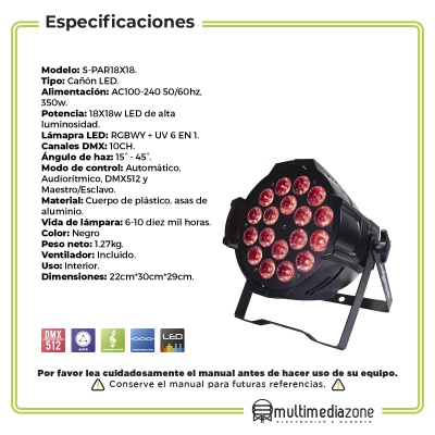 Luz Negra Disco Cañon 18x18w Rgbwy uv Super Potente