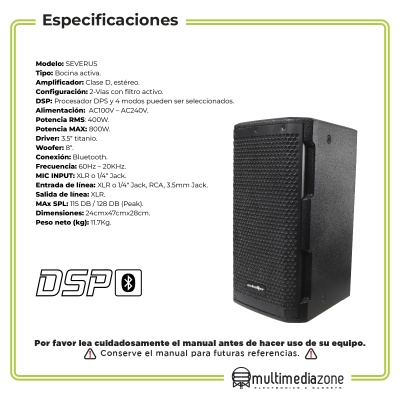 Schalter Activo 8¨ 400wrms Clase D Dsp Severus Profesional