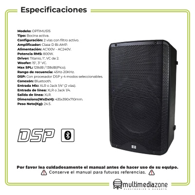 Bocina Bi Amplificado 800 Rms 15 Clase D Con Dsp Schalter