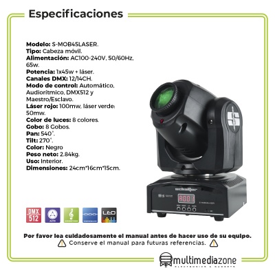 Set 2 Cabezas Moviles Led Beam 1x45w Rgbw Laser Verde Rojo 