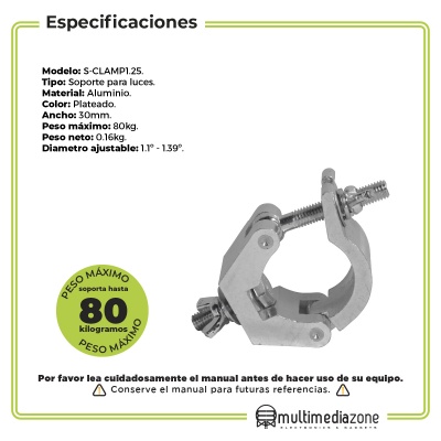 Hamburguesa Clamp Aluminio Tubo 1.25 Pulg Soporte 80kg