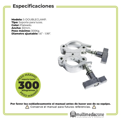 Hamburguesa Doble Clamp Aluminio Tubo 2 Pulg Soporte 300kg