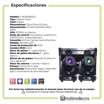  Set Cabeza Movil 120w Beam Gobos Doble Prisma Case