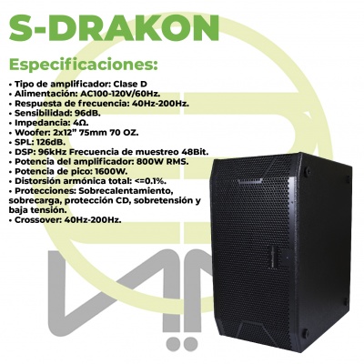 Schalter Drakon Subwoofer Amplificado 2x12 800w Rms Clase D