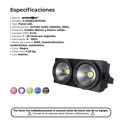 Blinder Panel 2 Led 250w Luz Wash Cegador Con Case 2 Pzs