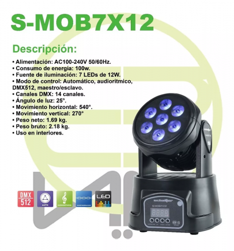 Cabeza Movil Led Wash 7x12w Robotica Inteligente Uv 2 Pz