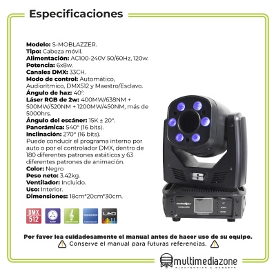 Cabeza Móvil Led Beam 120w Y Laser 2w Rgb Iluminacion Dj