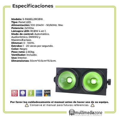 Blinder Panel 2 Led 100w Luz Wash Rgbw 4 En 1 Cegador