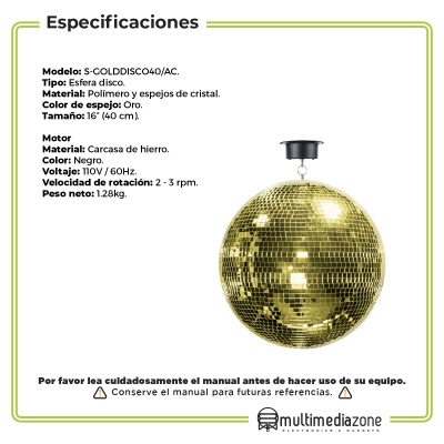 Schalter Bola Disco Motorizada Gold Espejo 40cm Diámetro