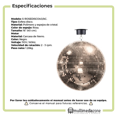Schalter Bola Disco Motorizada Rose Gold 40 Cm Diámetro