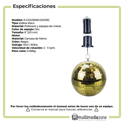 Schalter Bola Disco Motorizada Gold Espejo 20cm Diámetro