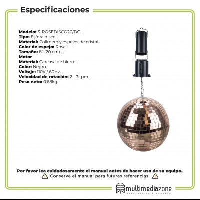 Schalter Bola Disco Motorizada Rose Gold 20 Cm Diámetro
