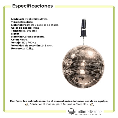 Schalter Bola Disco Motorizada Rose Gold 40 Cm Diámetro