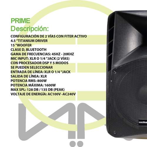 Bocina Bi-Amplificada 15 1600w Dsp Profesional Prime