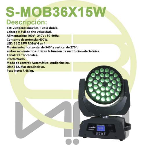 Set 2 Cabezas Moviles Wash C zoom 36x15w Rgbw Inc case 