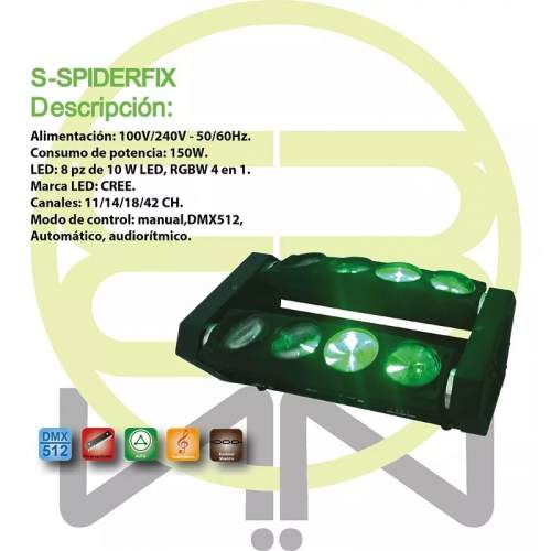 Barra Movil Beam Doble Rotatoria Led Multicolor Spider