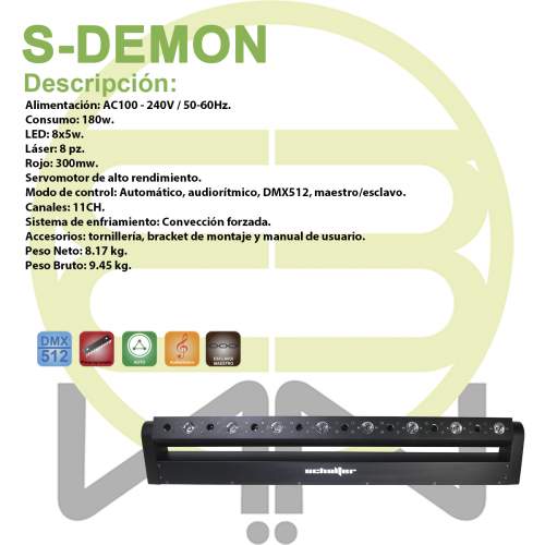 Barra Movil Beam Led 8x5w Beam Laser Rojo 300 Mw