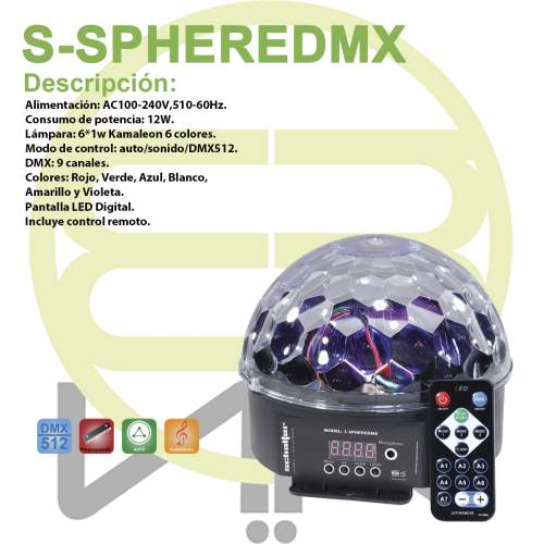 Luz Disco Led Dmx Crystal Ball Display Incluye Control 6 Colores Nueva Version