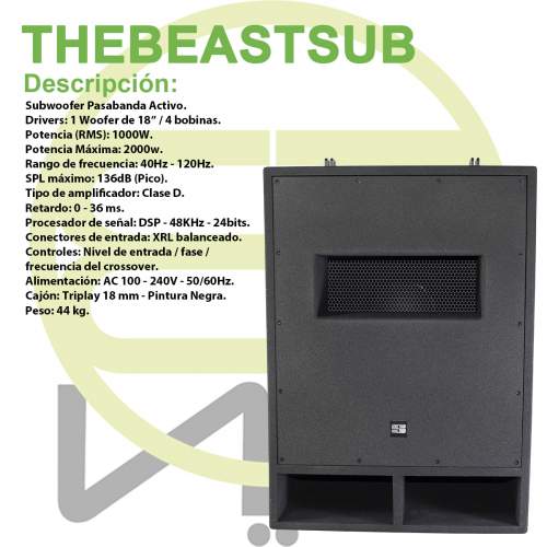 Beast Subwoofer Amplifi Clase D 18 Pulg 1000w Rms