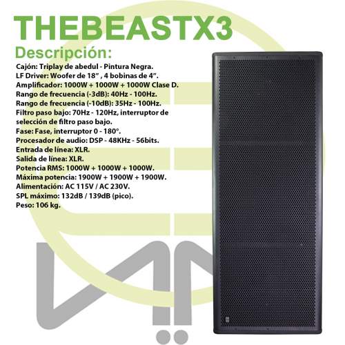 Beast Subwoofer 18 Pulgadas Activo Tri Amplificado Clase D 3000W RMS