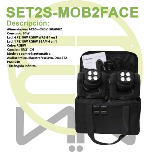  2 Mini Beam Y Wash Cabezas Movil 2 En 1 Con Mochila 55 Watts