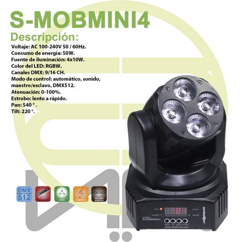 Mini Cabeza Movil Led Wash 4x10 Watts Robotica Rgbw