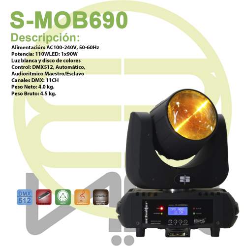 Cabeza Movil Beam Gran Alcance Led 90w Color Wheel Luz Disco
