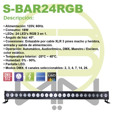 Barra  24 LEDS RGB 3 en 1