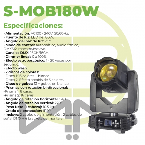 Cabeza Movil 180w Beam Gobos Doble Prisma