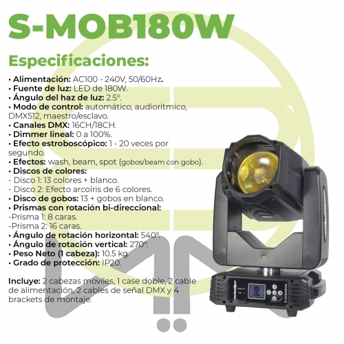 Set Cabeza Movil 180w Beam Gobos Doble Prisma Case 2 en 1