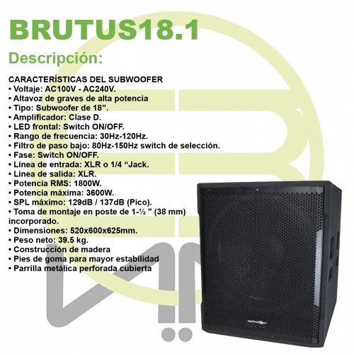 Brutus Sub 18  Profesional 1800w Rms Class D 