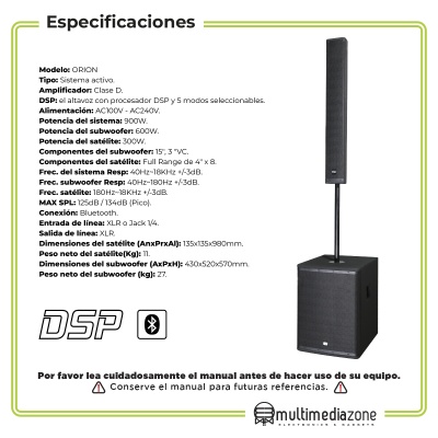 Schalter Orion Sist Activo Subwoofer 15 Satelite 8x4pulg Dsp
