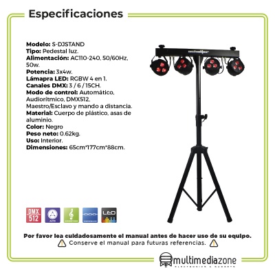 Dj Stand 4 Luces Rgbw 4 En 1 Par 64 Dmx Pedestal Luz Dj