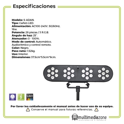 Cañon Led Cuadruple Iluminacion Rgb Con Soporte
