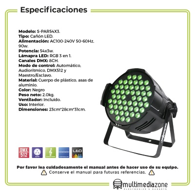 CAÑON LED COLOR RGB  54x3w Luz Disco Cañon Led De Alta Lumens