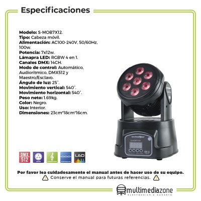 Cabeza Movil Led Motorizada 4 En 1 Multicolor Rgbw Dj