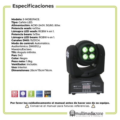 Mini Beam Y Wash Cabeza Movil 2 En 1 Alta Velocidad 55 Watts (1 pieza)