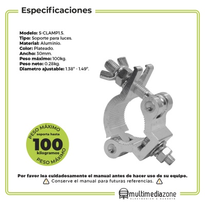Hamburguesa Clamp Aluminio Tubo 1.5 Pulg Soporte 100kg