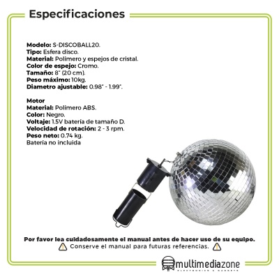 Bola Disco Motorizada Espejo Cristal 20 Cm Diámetro