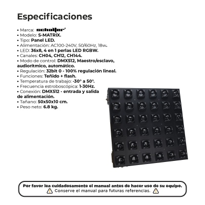Panel 2 Pzas Led 36x8 Rgbw 4 En 1 Dmx Con Case