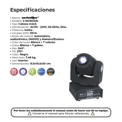 Mini Beam Cabeza Movil Led Alta Velocidad Con Gobos 1x45w