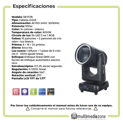Cabeza Movil Beam 12r Gobos Aro De Luz Arco Iris